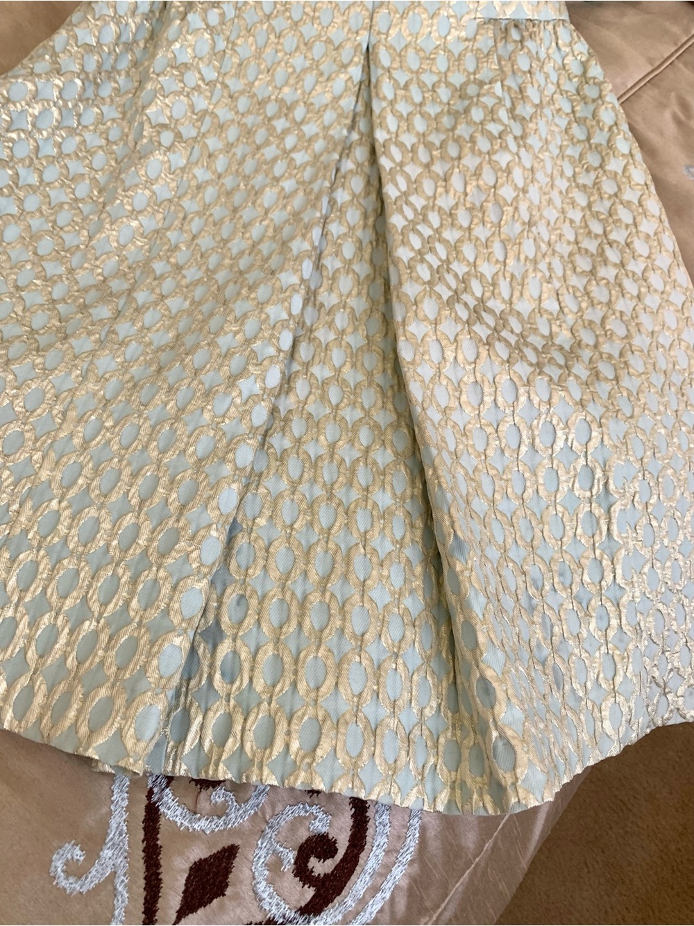 Ralph Lauren Mint Green Metallic Gold Embroidered Fit & Flare Cocktail Dress - Picture 7 of 11
